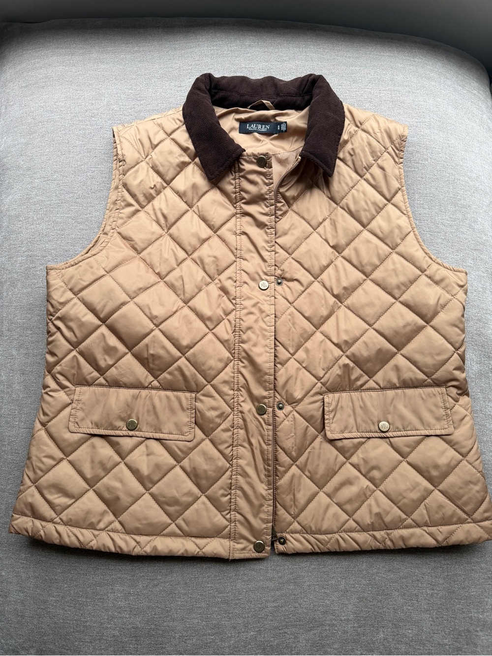 Ralph Lauren Quilted Tan Vest with Contrast Collar